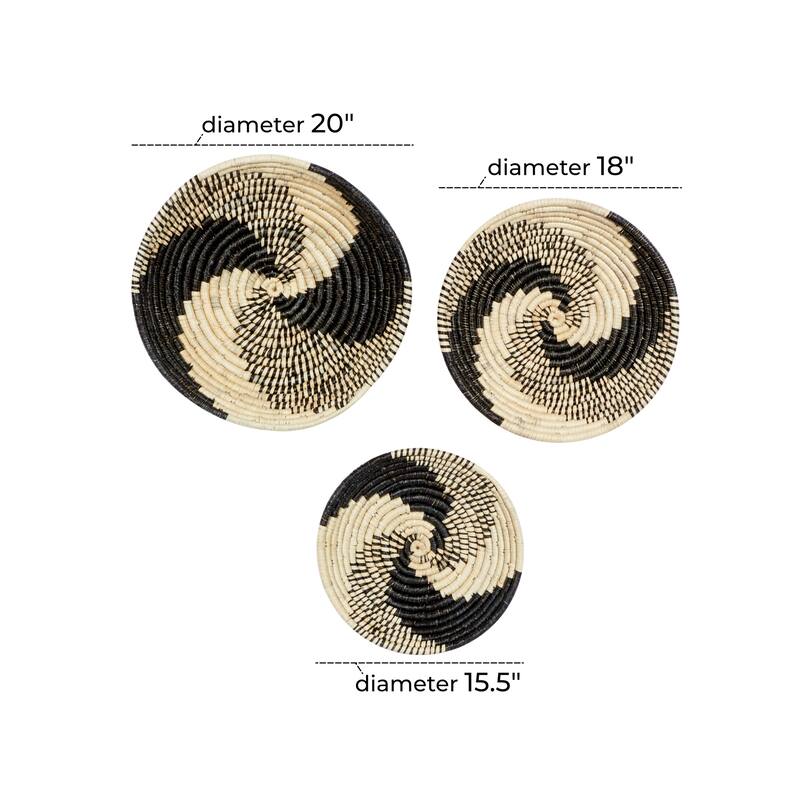 Black Seagrass Handmade Spiral Basket Plate Home Wall Decor (Set of 3)