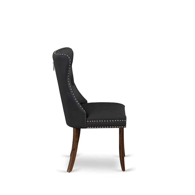 Parson Dining Chairs Set of 2 - Dark Gray Faux Leather Upholstered Kitchen Chairs with Nailhead Trim