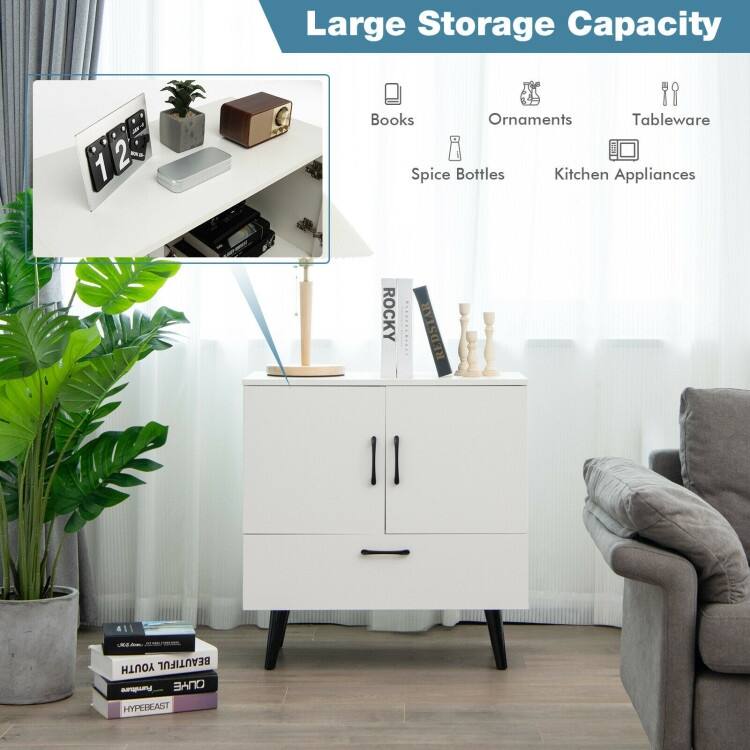 Modern Floor Storage Cabinet with 2 Doors and 1 Pull-out Drawer - 30" x 16" x 31" (L x W x H)