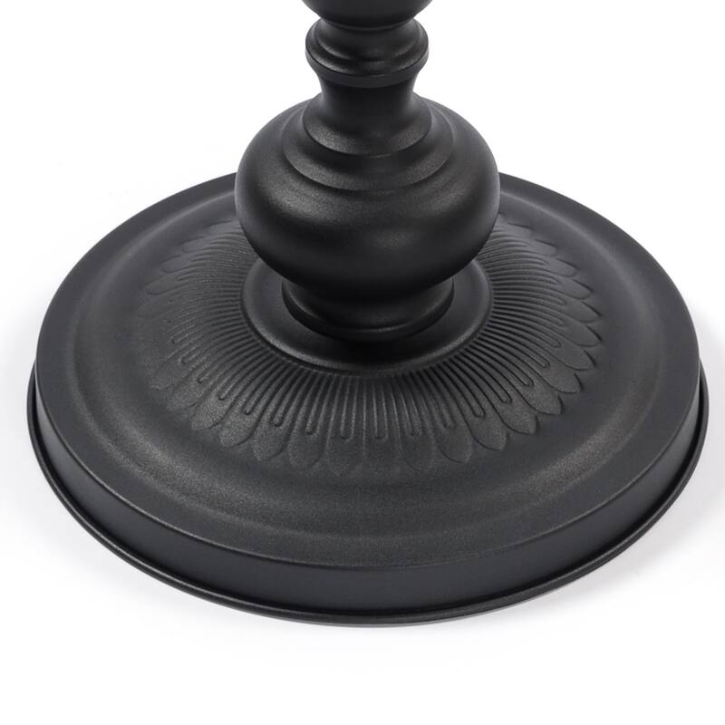 Anmytek Vintage Pedestal End Table Rustic Distressed Top Black Cottage Living Room Side Table