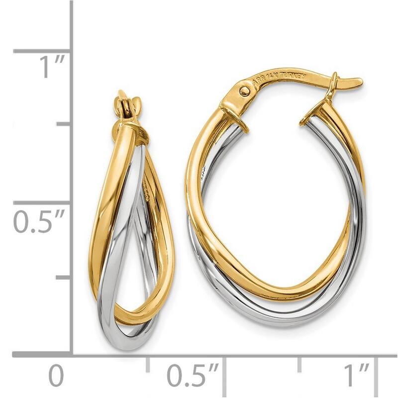 Curata 14k Two-Tone Gold Polished Intertwined Oval Hoop Earrings (4mm x 20mm)