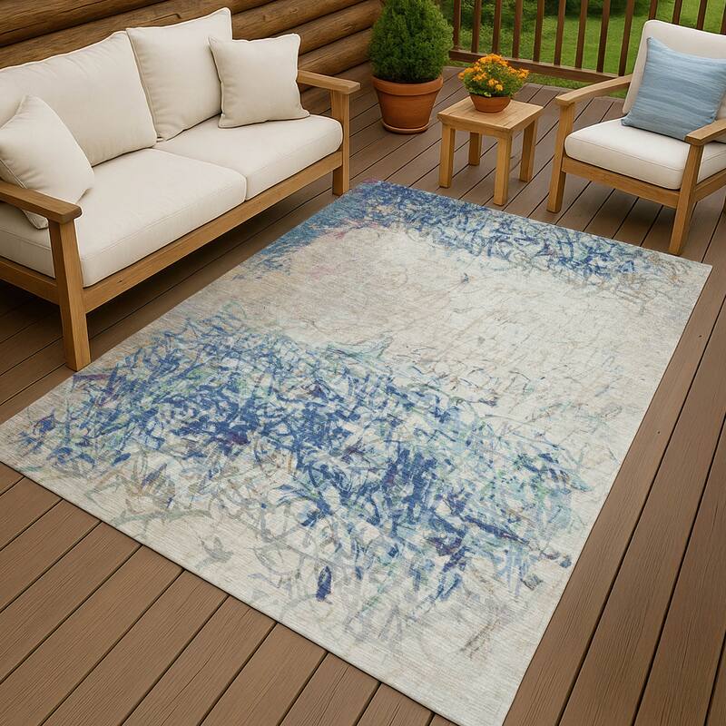 Machine Washable Indoor/ Outdoor Abstract Scribble Chantille Rug - Navy - 2'6" x 3'10"