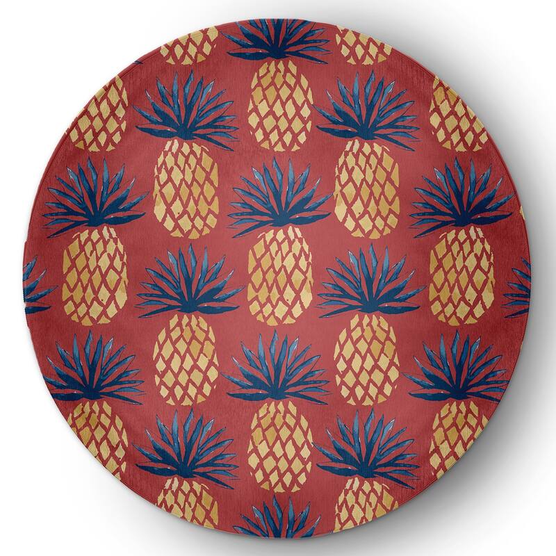 Pineapple Stripes Indoor/Outdoor Rug - Ligonberry Red - 5' Round