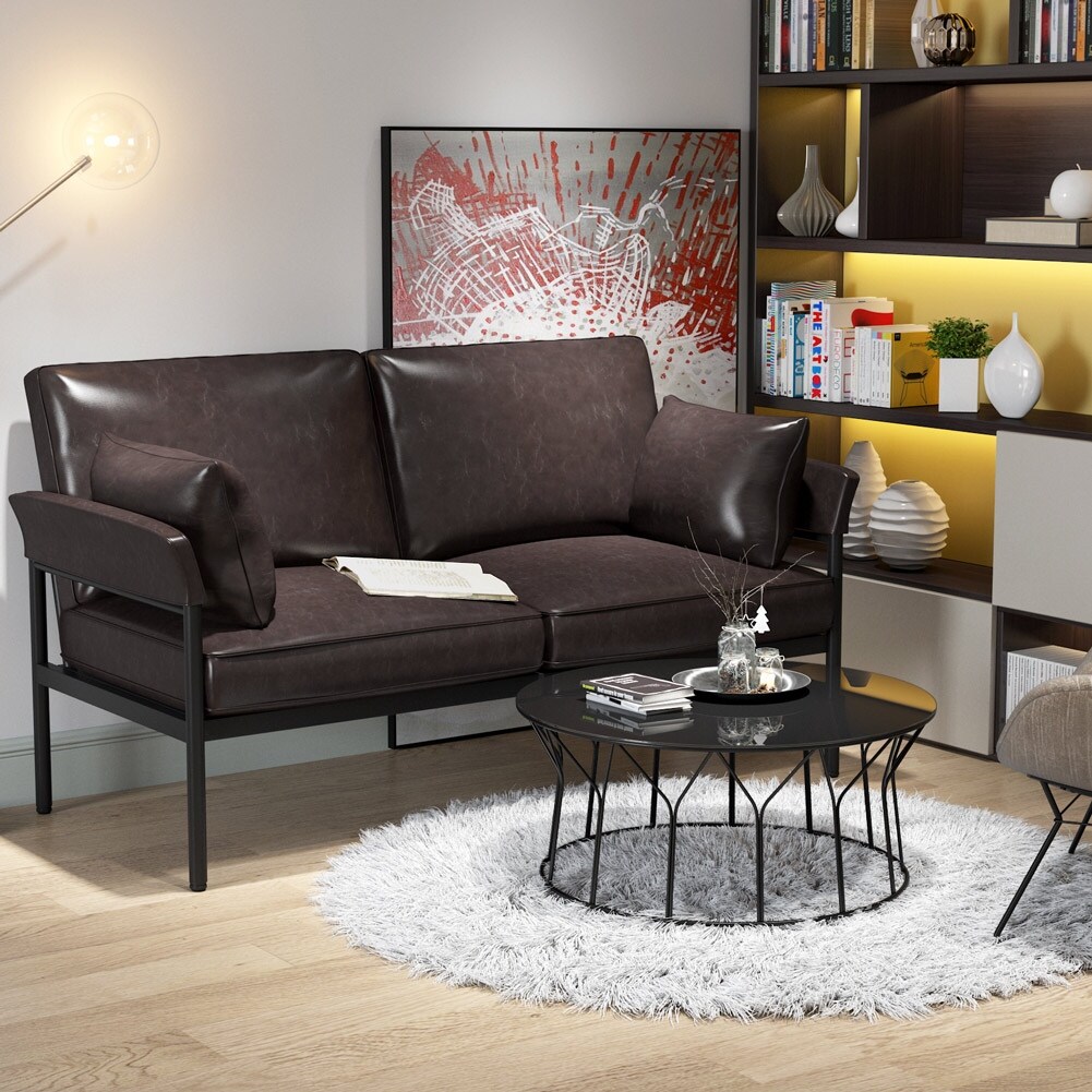 Shop Vintage Leather Loveseat For Small Space Mid Century