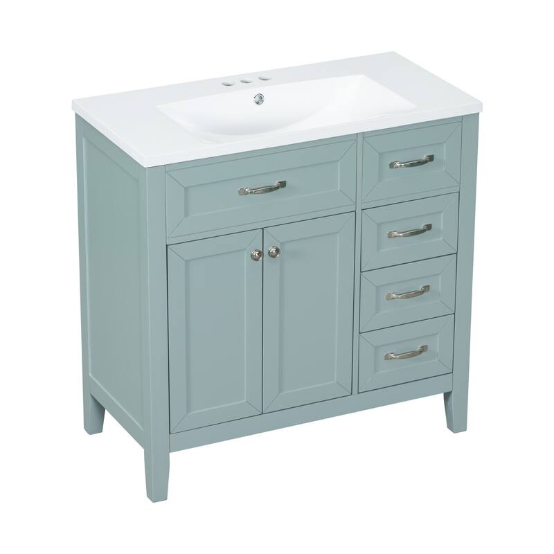 Bathroom Vanity with Sink Top, Wooden Bathroom Sink Cabinet with 3 Drawers, Vanity Set with Soft Closing Doors