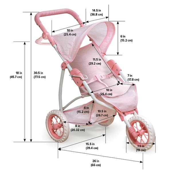 Badger Basket Folding Three Wheel Doll Jogging Stroller - Pink/Gingham