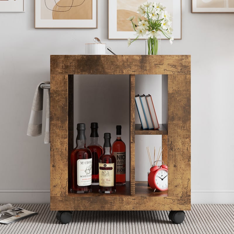 Movable Side Cabinet Trolley Storage Locker Alcohol Cabinet Toaster Cabinet - Black Brown