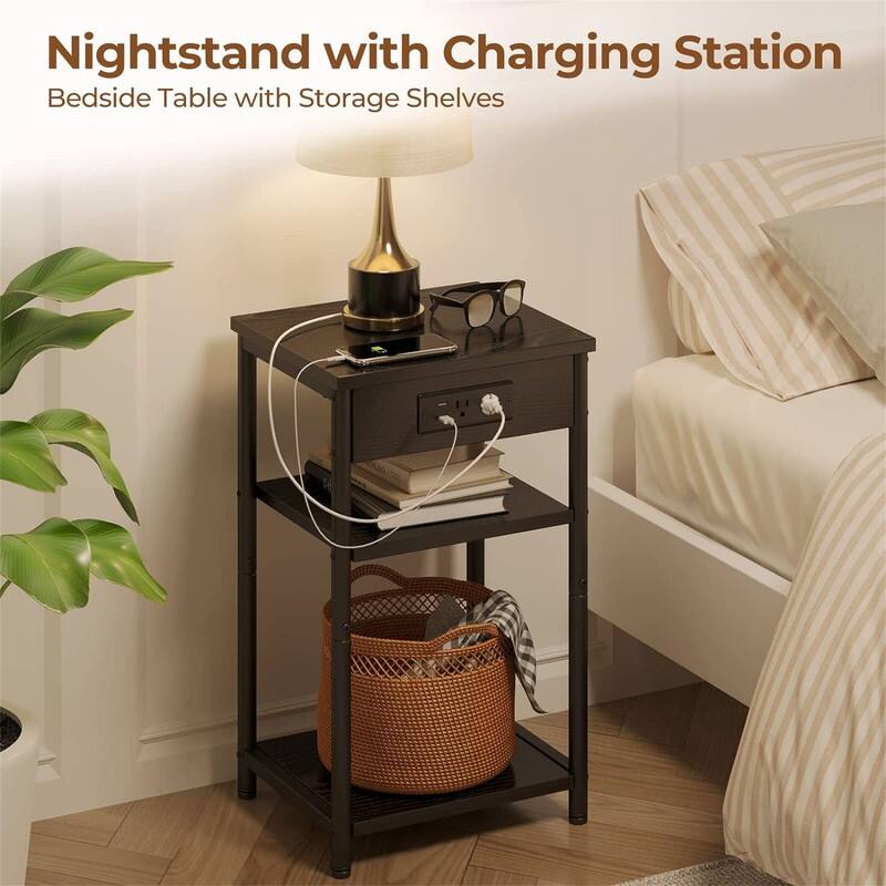 End Table with Charging Station - 11.8"D x 13.4"W x 22.8"H