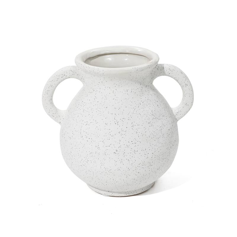 White and Black Speckled Ceramic Round Vase (Single)