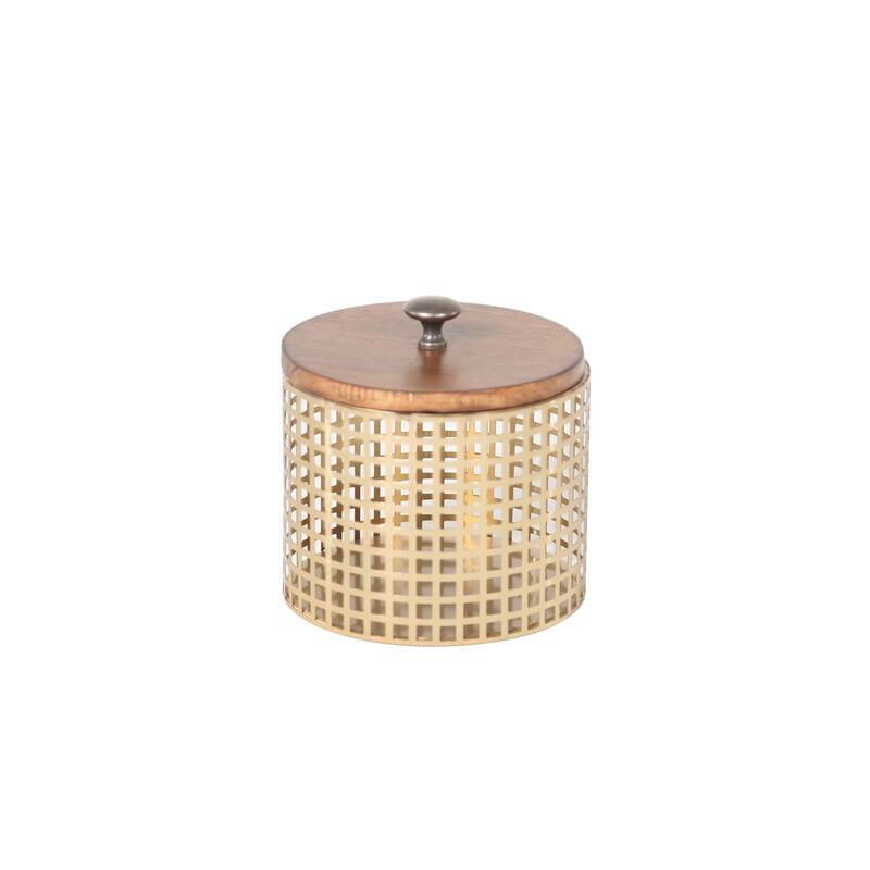 Sagebrook Home Bronze Metal Wood Top Box - 5.9" x 6.3" x 6.25" - 5.9" x 6.3" x 6.25" - Multi