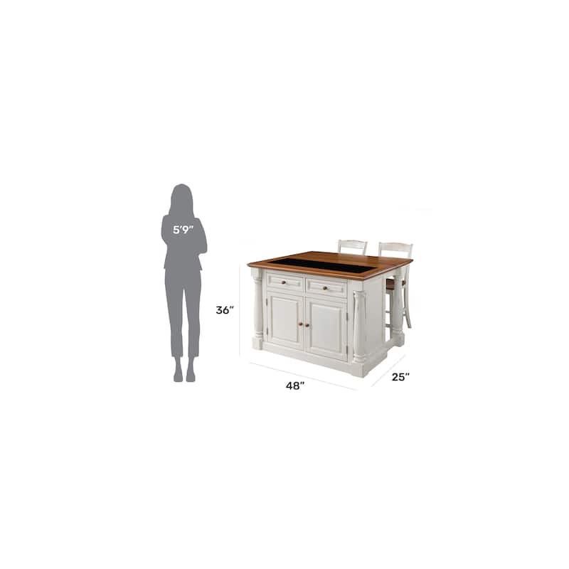 Monarch Off-White Kitchen Island with Granite Top and 2 Stools