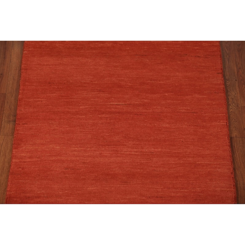 Orange Gabbeh Oriental Rug Handmade Stripe Wool Carpet - 2'9" x 4'2"