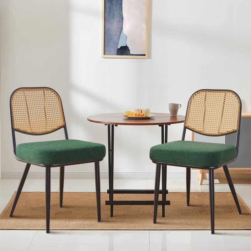 Upholstered Rattan Dining Chairs Set of 2 Side Chair - 33.86"H x 18.9"W x 22.83"D - Set of 2 - Green
