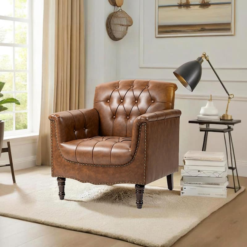 Tufted Accent Chair Vegan Leather Armchair for Living Room