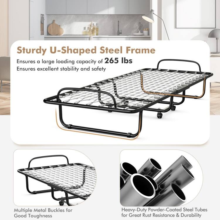 Rollaway Folding Bed with Memory Foam Mattress and Sturdy Metal Frame