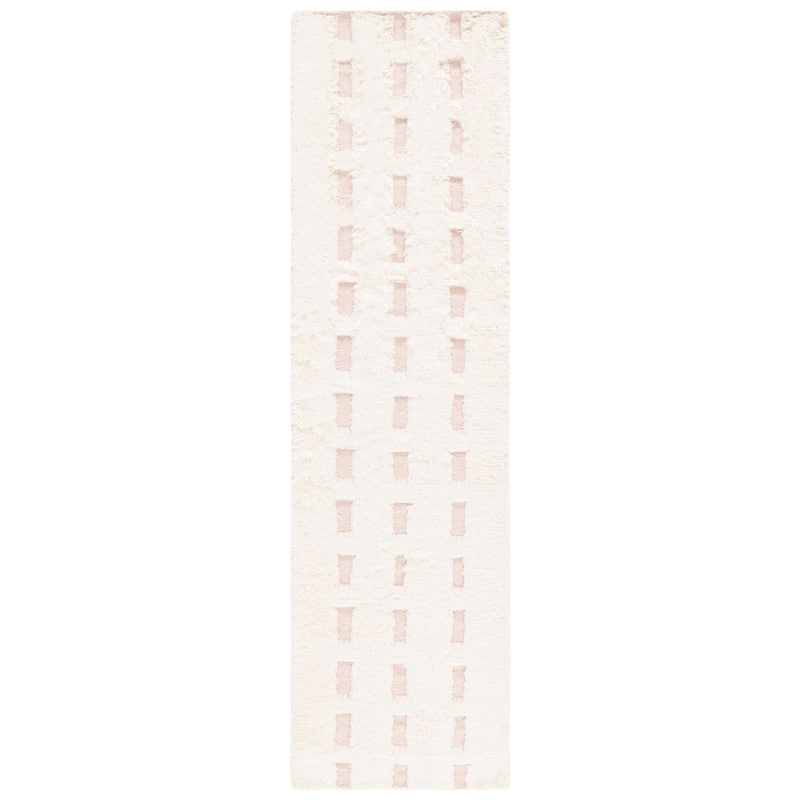 SAFAVIEH Handmade Casablanca Shag Arnela Wool Rug - 2'3" x 9' Runner - Pink/Ivory