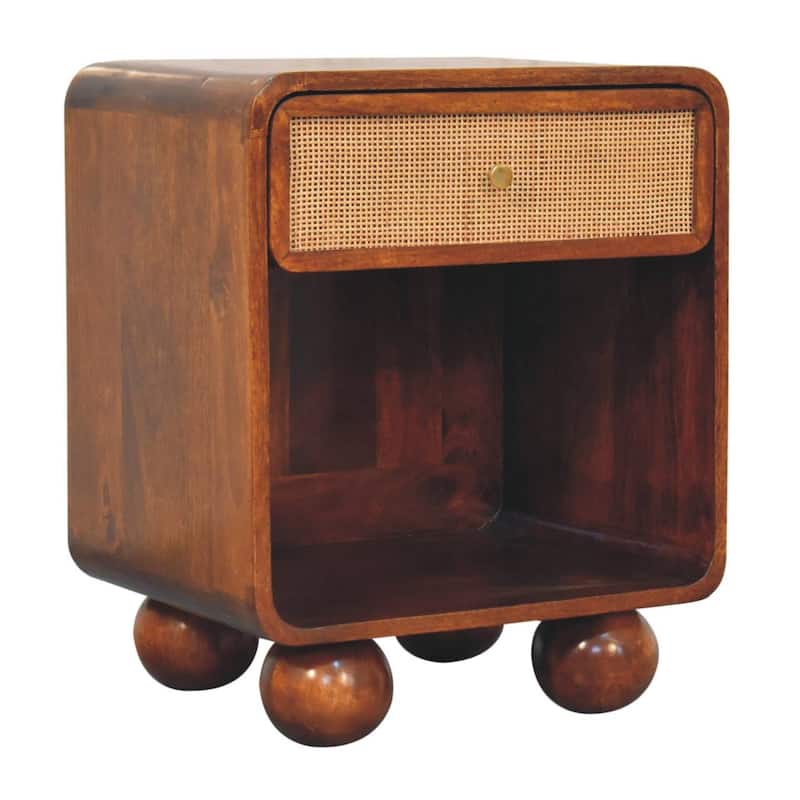 Artisan Furniture Solid Wood Chestnut Open Woven Bedside, Unique desgin, Brown with One Drawer