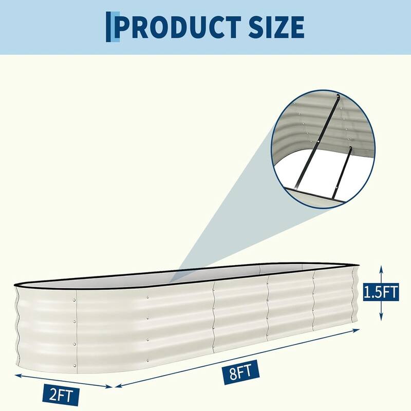 8x4x2FT Galvanized Steel Raised Garden Bed Kit With Anti-cut Strips for Vegetables Herbs and Flowers Beige
