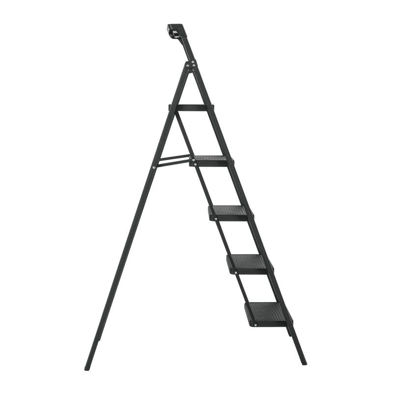 Black 5 Step Stool Folding Step Stool with Tool Box