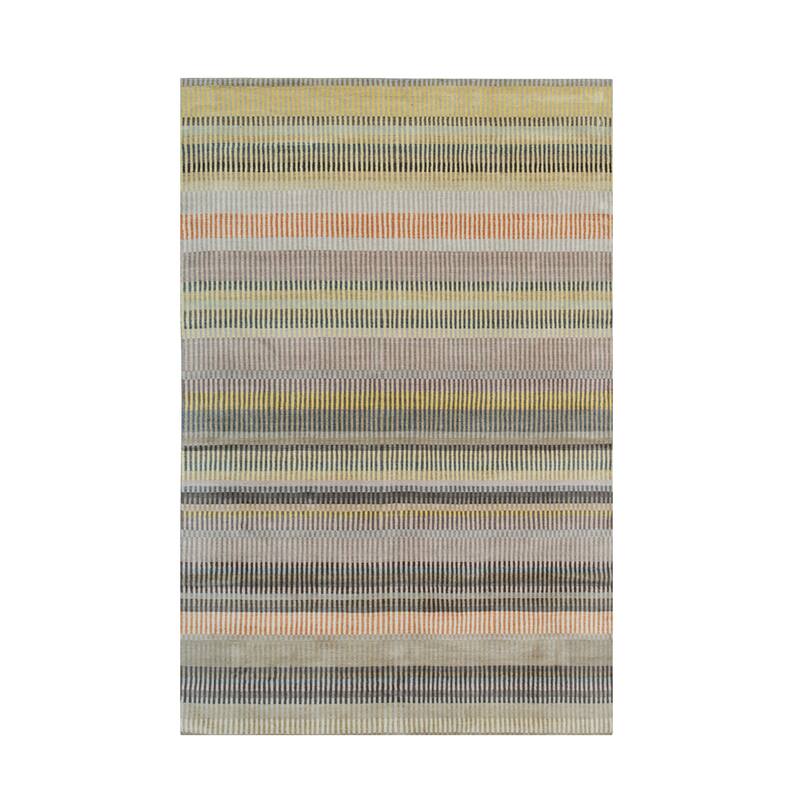 Stripe/Beige Hand Knotted Wool Modern Knotted Striped Rug, 9' x 12', soft stylish area accent - L
