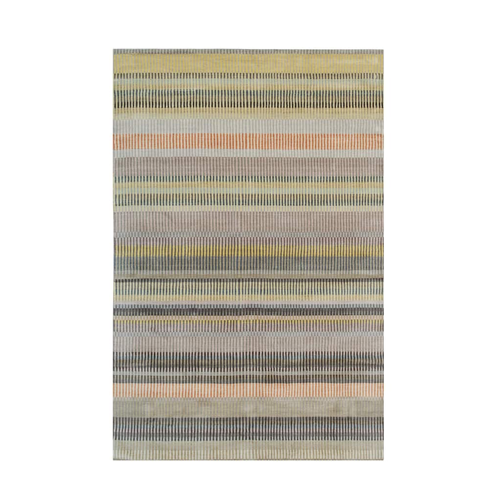 Stripe/Beige Hand Knotted Wool Modern Knotted Striped Rug, 9' x 12', soft stylish area accent - L