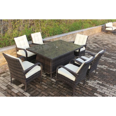 7-Piece Patio Rectangular Dining Set with 6 Dining Chairs