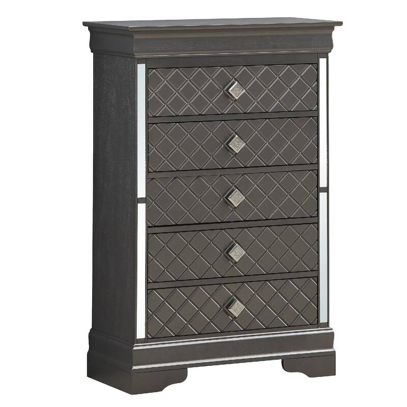 Wooden 5-Drawer Bedroom Chest - 48" - Metallic Black