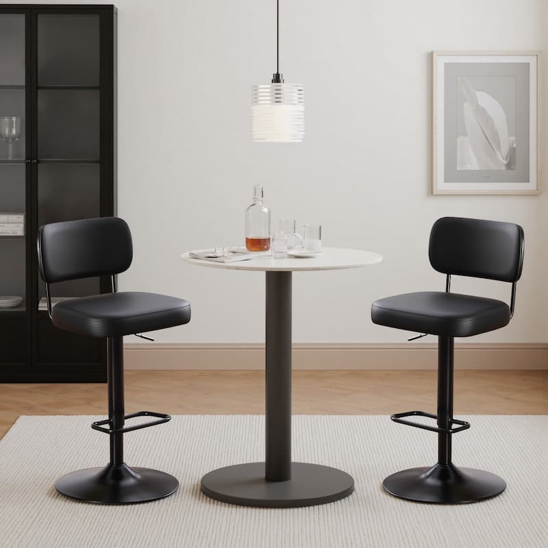 Adjustable Height Swivel Bar Stools with Back and Footrest - 17.7"W x 15.75"D x 35"-42.9"H
