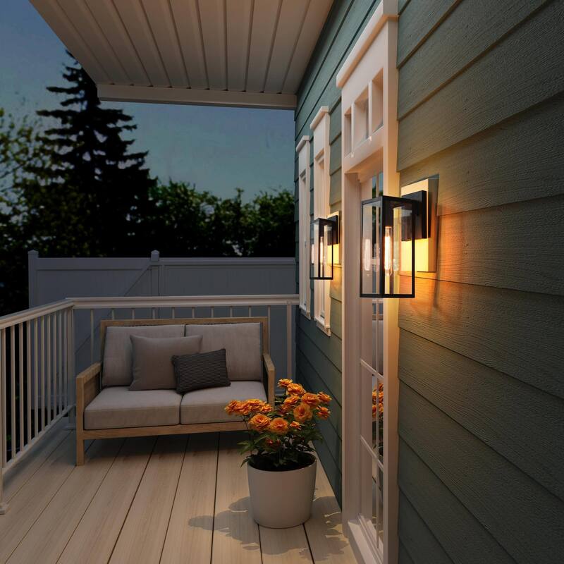 Bern 1-Light Black Outdoor Wall Sconces with Clear Glass Patio Lights - L 5"x W 7.5"x H 14"