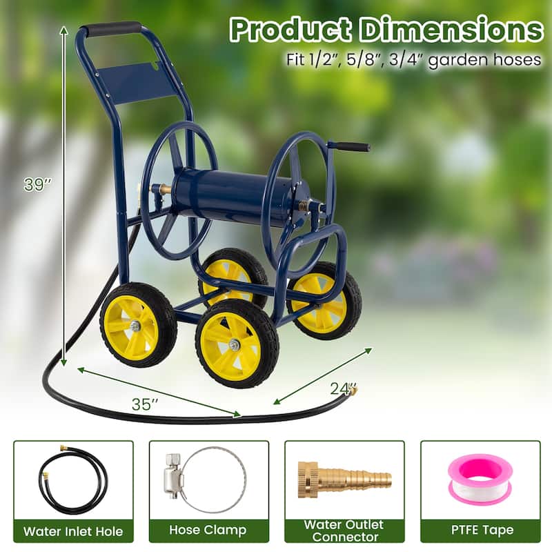 Gymax Garden Hose Reel Cart 4 Wheels 330 ft 5/8'' Large Capacity for