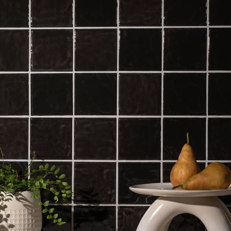 Harvest 4 in. x 4 in. Glazed Ceramic Wall Tile - Charcoal Gloss - 4 in x 4 in.
