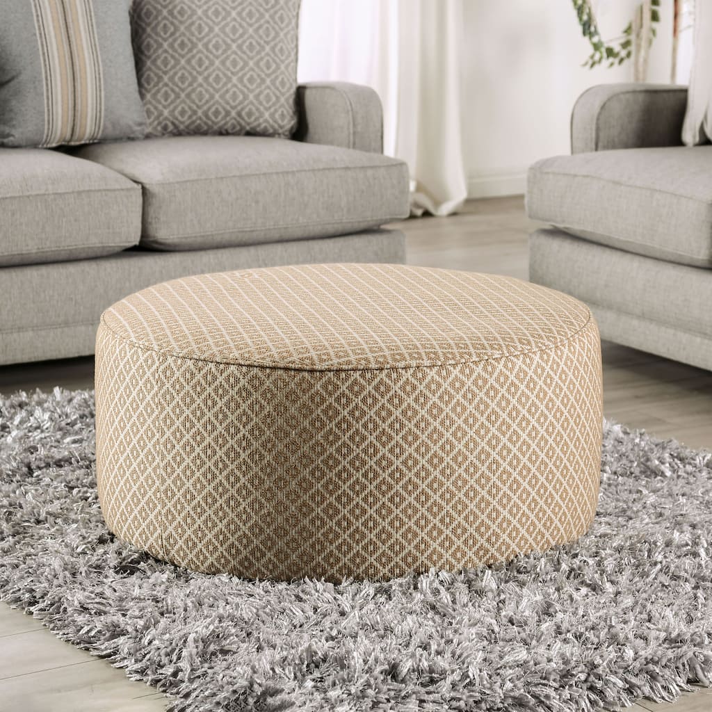 Ruwa Transitional Gold Pattern Round Ottoman by Furniture of America