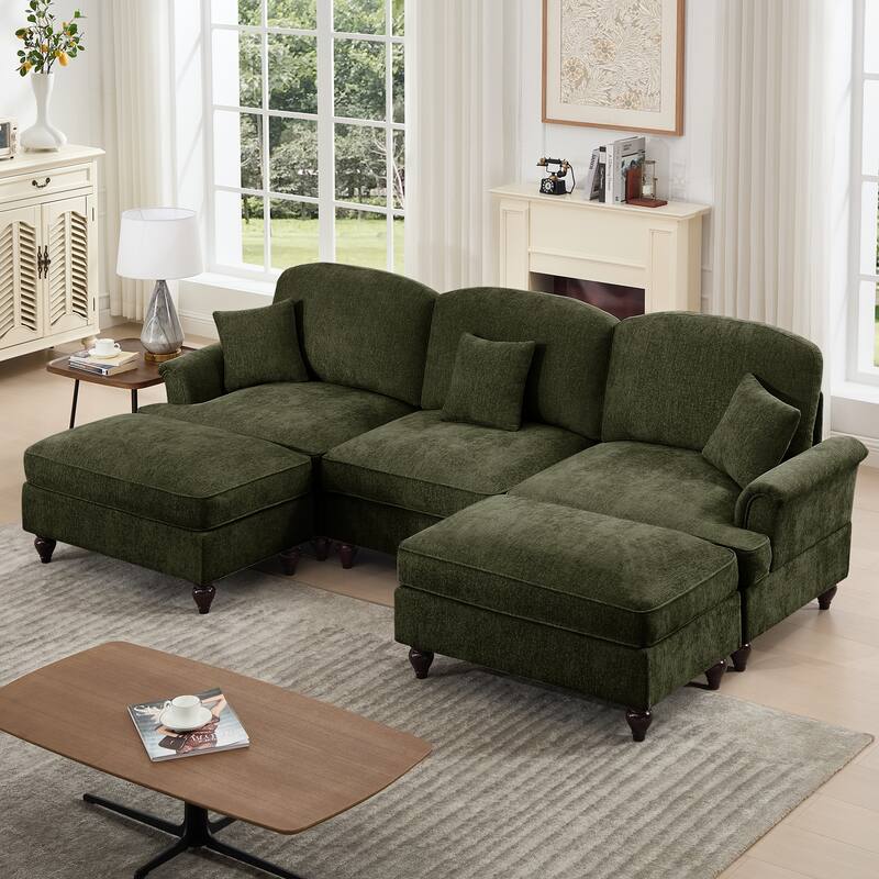 GDFStudio - Classic Modular U-Shaped Chenille 107" Sectional Sofa with Ottomans