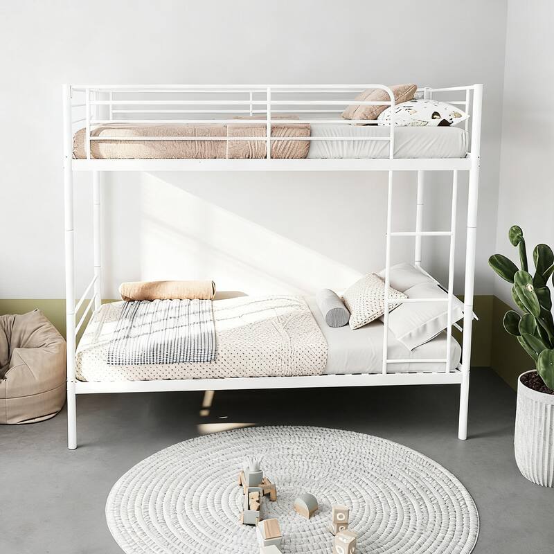 Bunk Bed with Ladder and high Guardrail, Able to Split, Metal Bunk Bed, Storage Space, Noise Free,Twin Over Twin Size