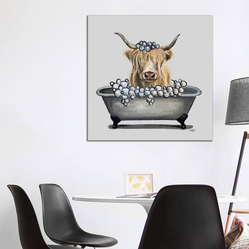 iCanvas "Animals In The Tub Series, Highland Cow In Bathtub" by Hippie Hound Studios Canvas Print - 37x37x1.5