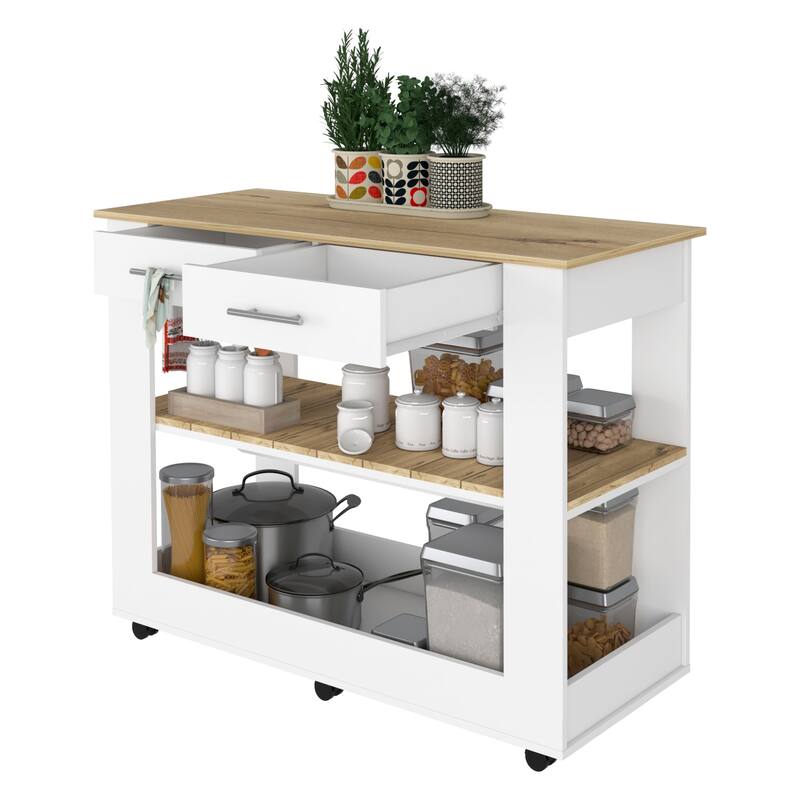 2-Shelf Kitchen Island,Storage Island with 2 Drawers