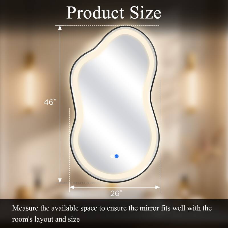Asymmetrical Framed LED Light Anti-fog 3-Colors Dimmable Irregular Wall Mirror