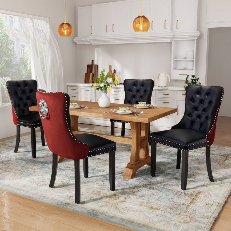 Tufted Naliheads Solid Wood Upholstered Dining Chairs (Set of 4) - BlackWine BlackLegs