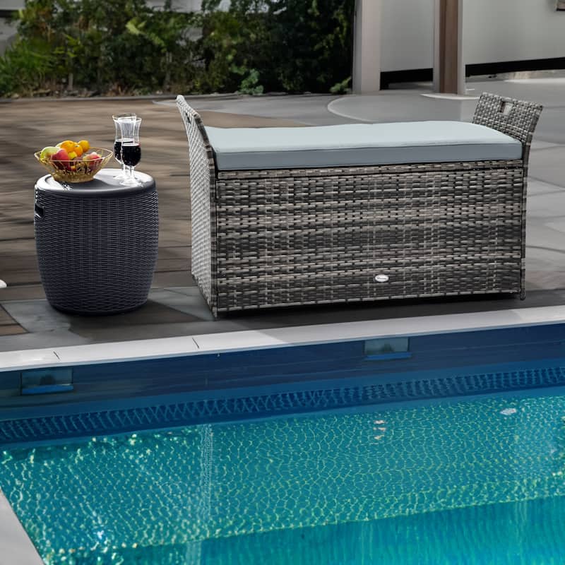 90 Gallon Outdoor Wicker Deck Box - N/A