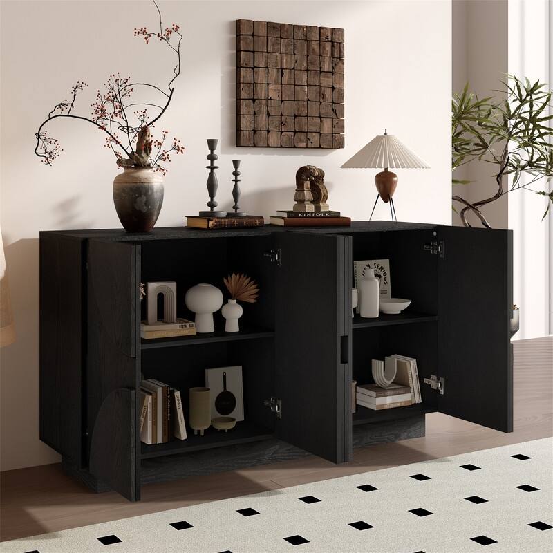 4-Door Sideboard with Adjustable Shelves, Buffet Cabinet with Semi-Circular Handles for Dining Room, Kitchen, and Living Room