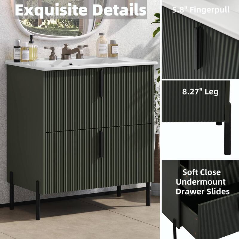 30" Bathroom Vanity with Ceramic Sink - Cabinet with Full-Extension Drawers