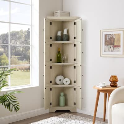 72" 4-Tier Corner Kitchen Pantry Storage Cabinet - 8 Doors with Shelves, Farmhouse Style, Multi-Use as Bookshelf Cabinet.