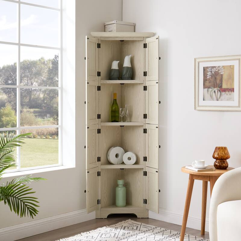GDF Studio - Farmhouse Corner Cabinet Tall 4-Tier Storage Pantry with 8 Doors.
