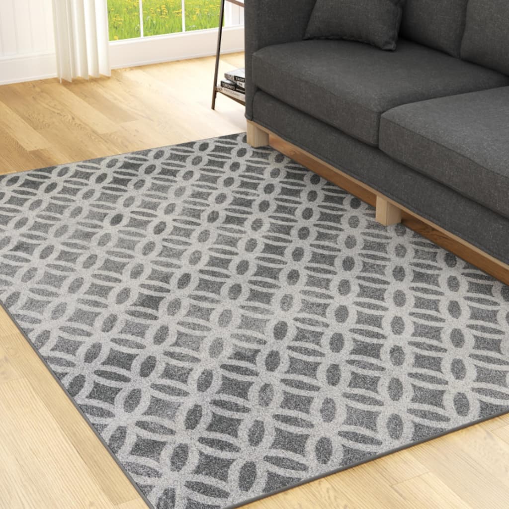 Brookside Classic Low Pile Circular Diamond Pattern Rug, Gray
