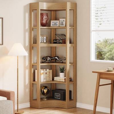 71'' Tall Corner Shelf, L-Shaped Bookcase 6-Tier Corner Bookshelves