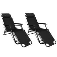 vidaXL Folding Sun Lounger 2 pcs with Footrests Steel Black - 70" x 23.6"