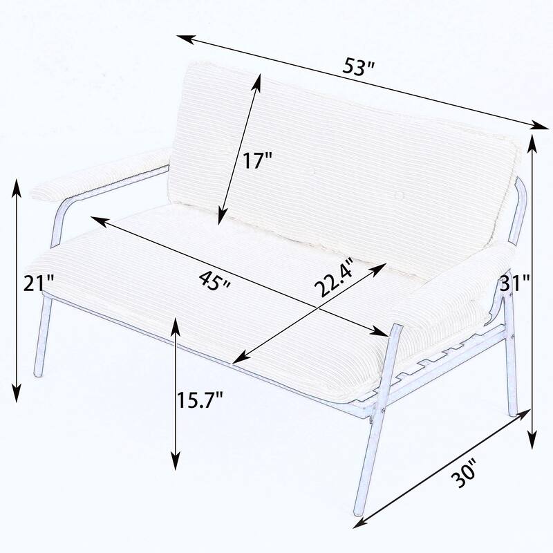 The 53-inch beige sofa offers a spacious layout in the small apartment,easily handling various scenarios
