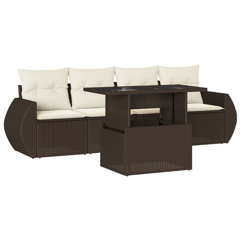 vidaXL Patio Sofa Set with Cushions Outdoor Furniture 5 Piece Poly Rattan - 21.7 x 39.4 x 28.7
