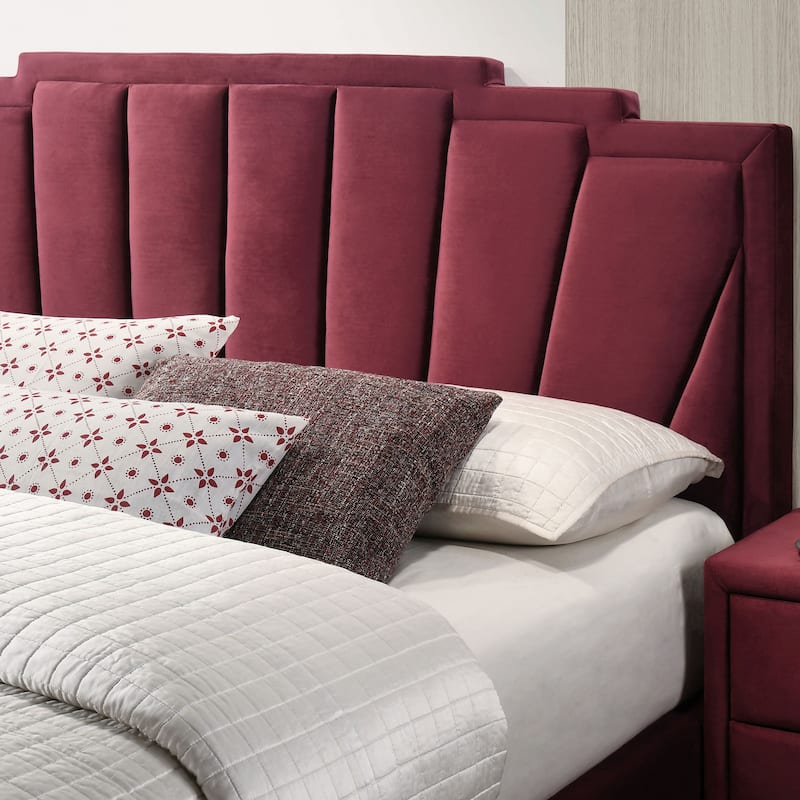 Glim Art Deco Velvet Upholstered Tufted Platform Bed by Furniture of America