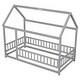 preview thumbnail 73 of 71, Floor Wooden Bed with House Roof and Fence Guardrails for Kids' Bedroom